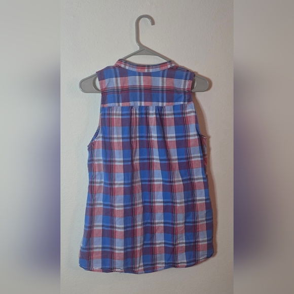 Faded Glory Plaid Sleeveless Button Front Casual Summer Top Red Blue Cotton L - Picture 3 of 4